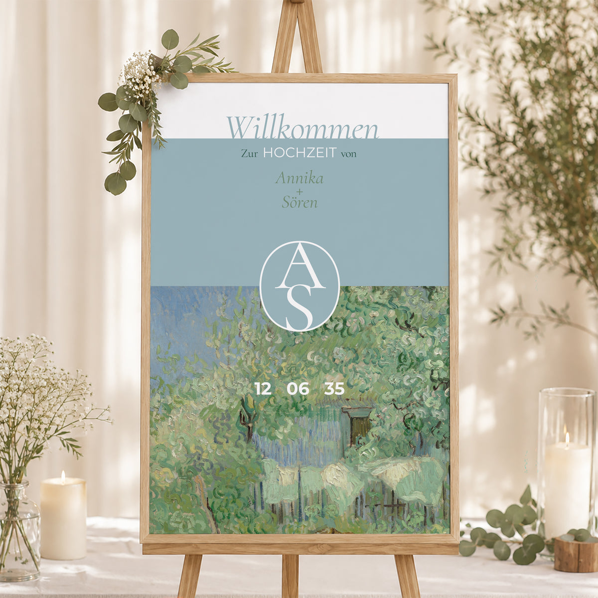 Begrüßungstafel Hochzeit Porträt 60 x 90 cm Die schönen Tage foto N° 1