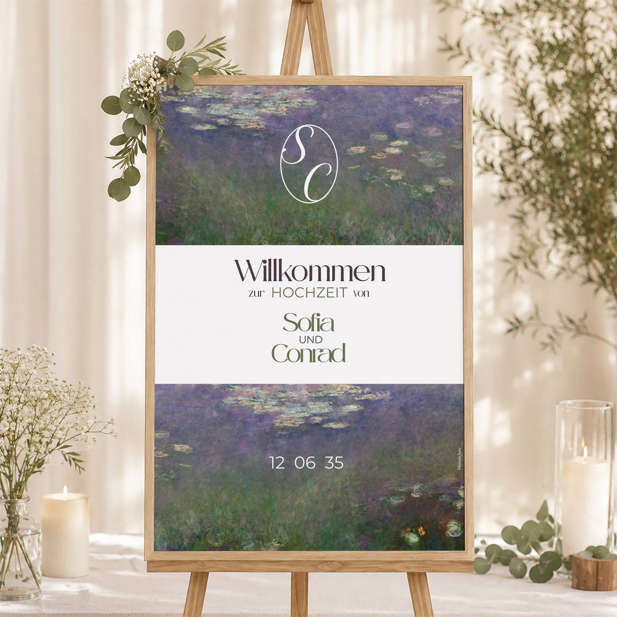 Begrüßungstafel Hochzeit Porträt 60 x 90 cm Liebesreflexe foto N° 1