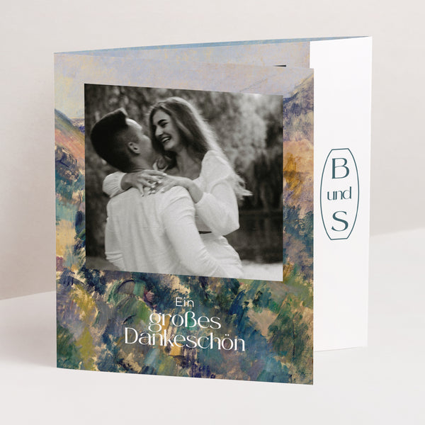 Dankeskarte Hochzeit Asymmetrisches Triptychon Sommerlandschaft foto