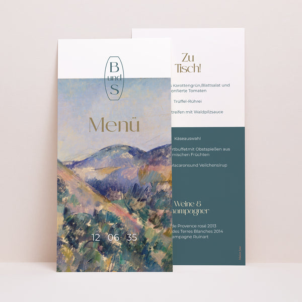 Menükarte Hochzeit Panoramatisches Porträt Sommerlandschaft foto