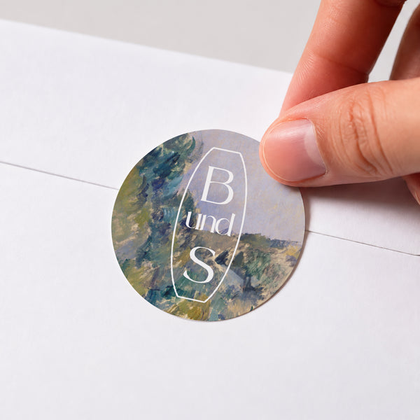 Sticker Hochzeit Rund Sommerlandschaft foto