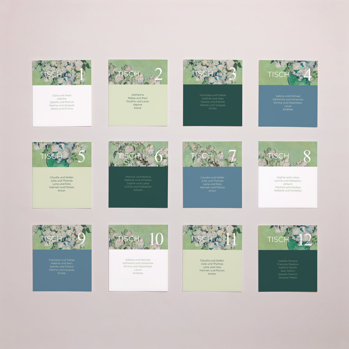 Sitzplan Hochzeit Pack von 12 Der grüne Blumenstrauß foto N° 1