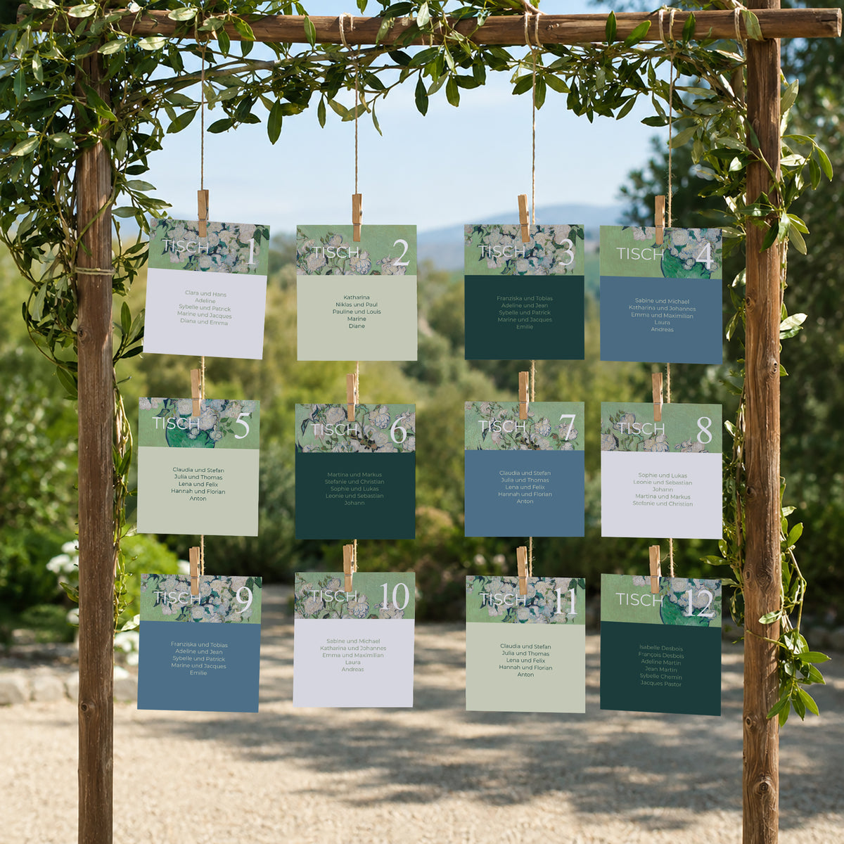 Sitzplan Hochzeit Pack von 12 Der grüne Blumenstrauß foto N° 2