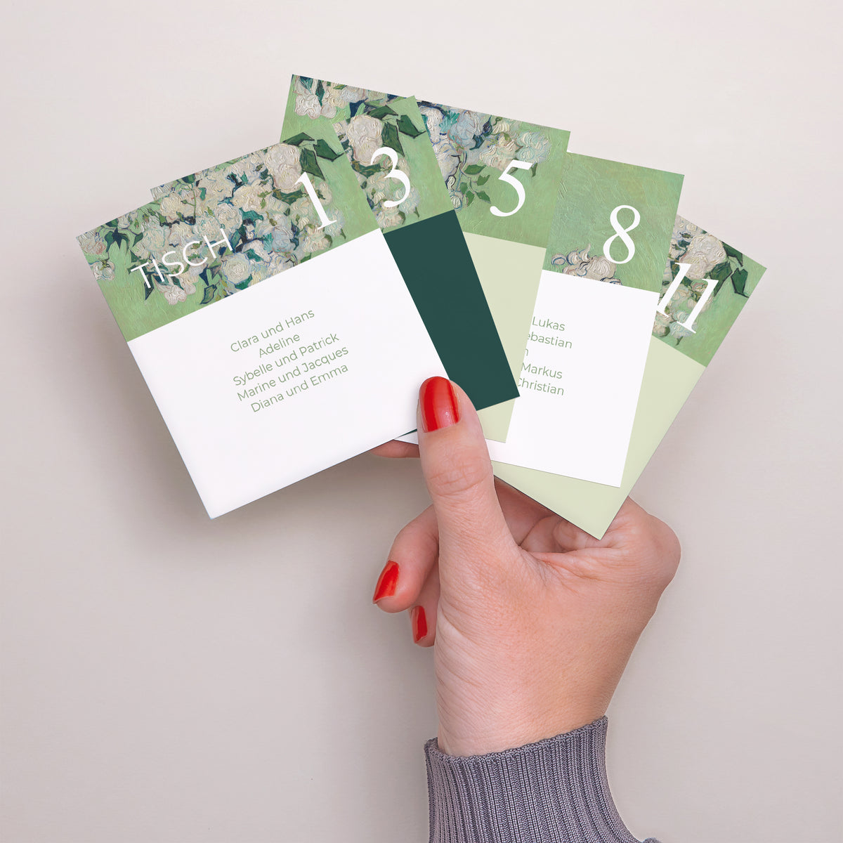 Sitzplan Hochzeit Pack von 12 Der grüne Blumenstrauß foto N° 3