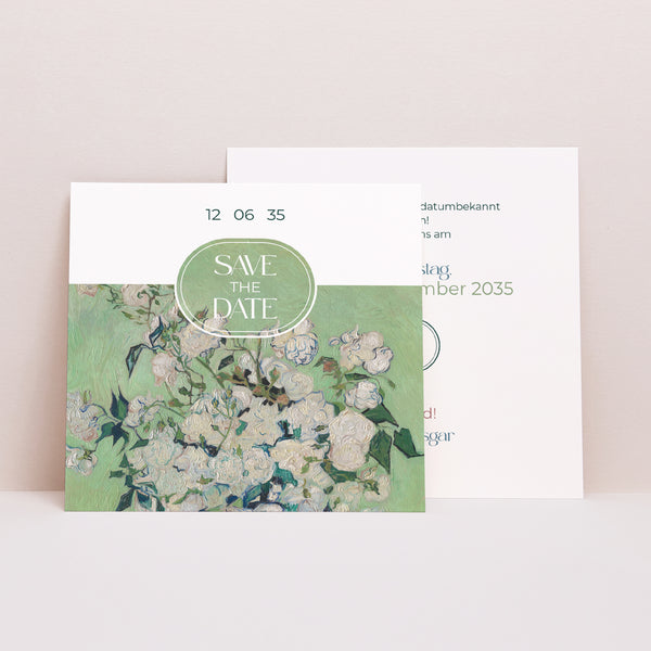 Save the date Karte Hochzeit Quadrat Der grüne Blumenstrauß foto