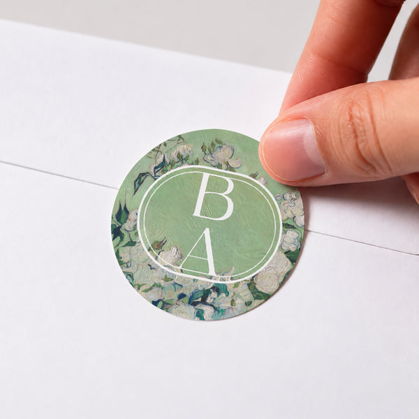 Sticker Hochzeit Rund Der grüne Blumenstrauß foto