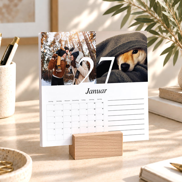 Kalender Weihnachten auf Holzsockel Ein Jahr in Bildern foto