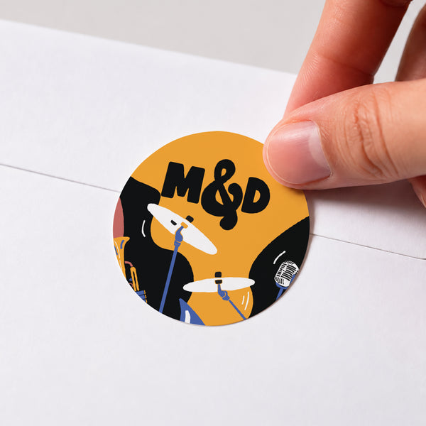 Sticker Hochzeit Rund Liebes Orchester foto
