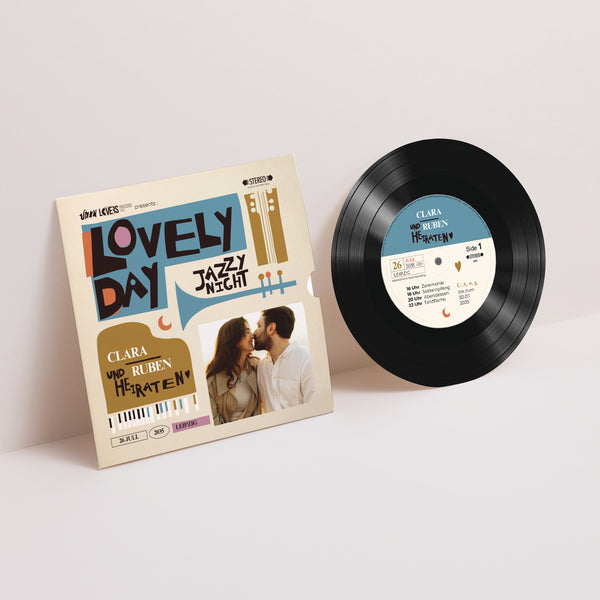 Hochzeitseinladung Schallplattenhülle Jazzy Lovers foto