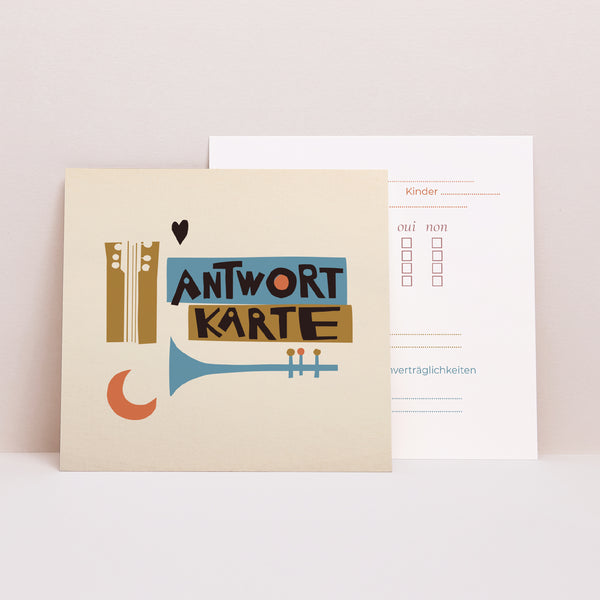 Antwortkarte Hochzeit Quadrat Jazzy Lovers foto