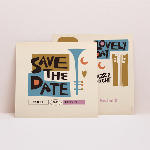 Save the date Karte Hochzeit Quadrat Jazzy Lovers foto