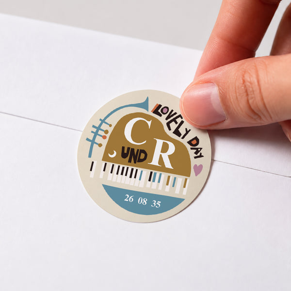 Sticker Hochzeit Rund Jazzy Lovers foto