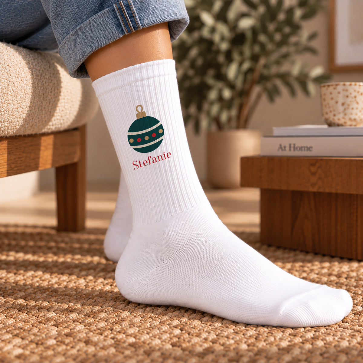 Damensocken Weiße Weihnachtskugel foto N° 2