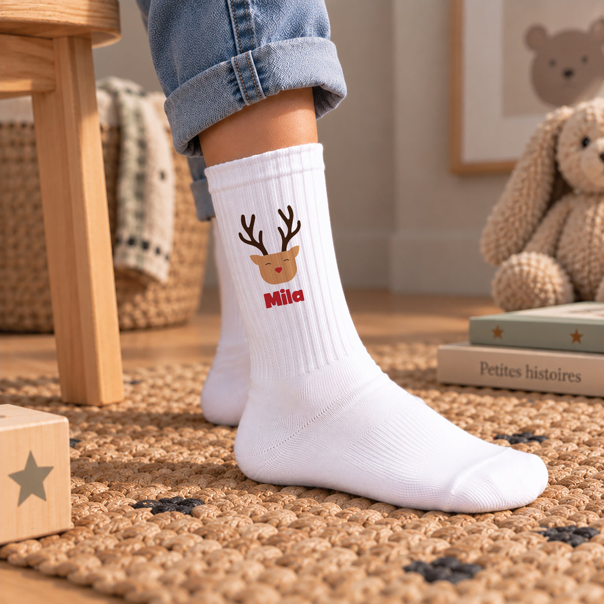 Kindersocken Weiße Schelmisches Rentier foto N° 2