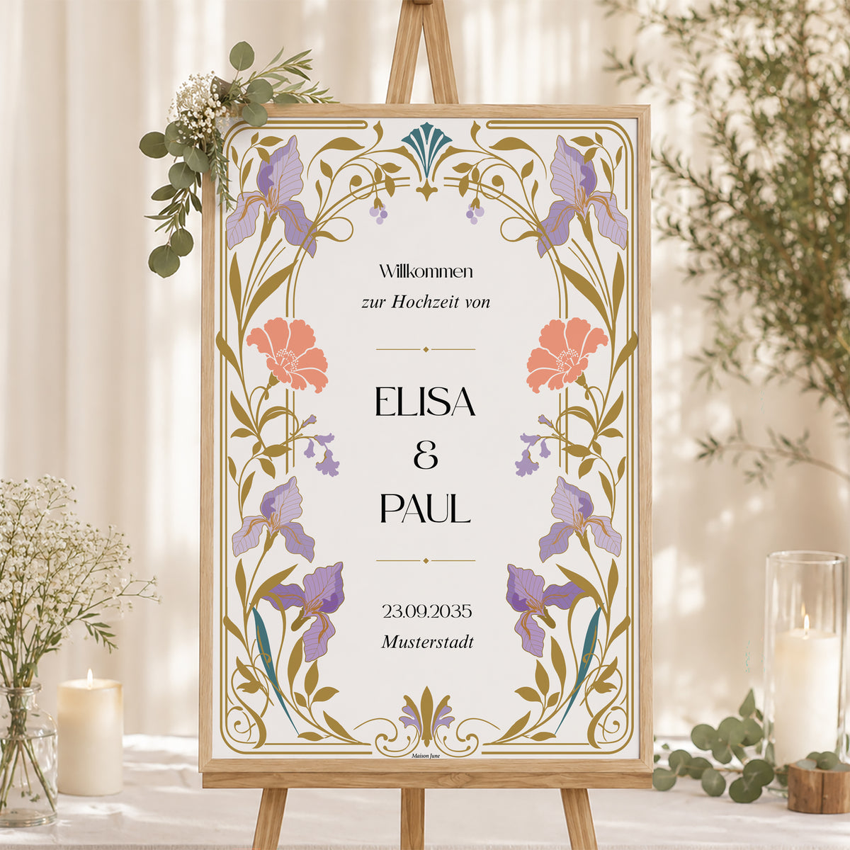 Begrüßungstafel Hochzeit Porträt 60 x 90 cm Floréal foto N° 1