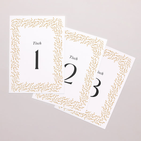 Tischnummern Hochzeit 3er-Set Goldene Zweige foto