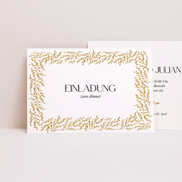 Einladungskarte Hochzeit Landschaft Goldene Zweige foto