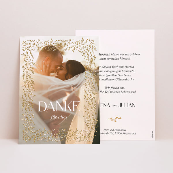 Dankeskarte Hochzeit Goldene Zweige foto