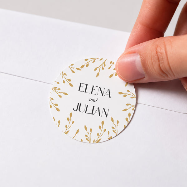 Sticker Hochzeit Rund Goldene Zweige foto