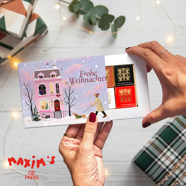 Personalisierte Schokoladenbox Weihnachten 6 Schokoladen Unter den Schneeflocken foto