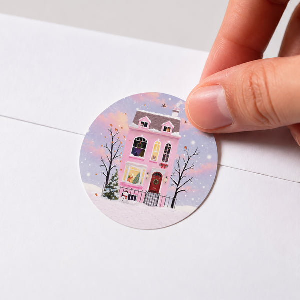 Sticker Weihnachten Rund Unter den Schneeflocken foto