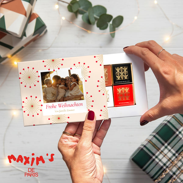 Personalisierte Schokoladenbox Weihnachten 6 Schokoladen Funken der Freude foto