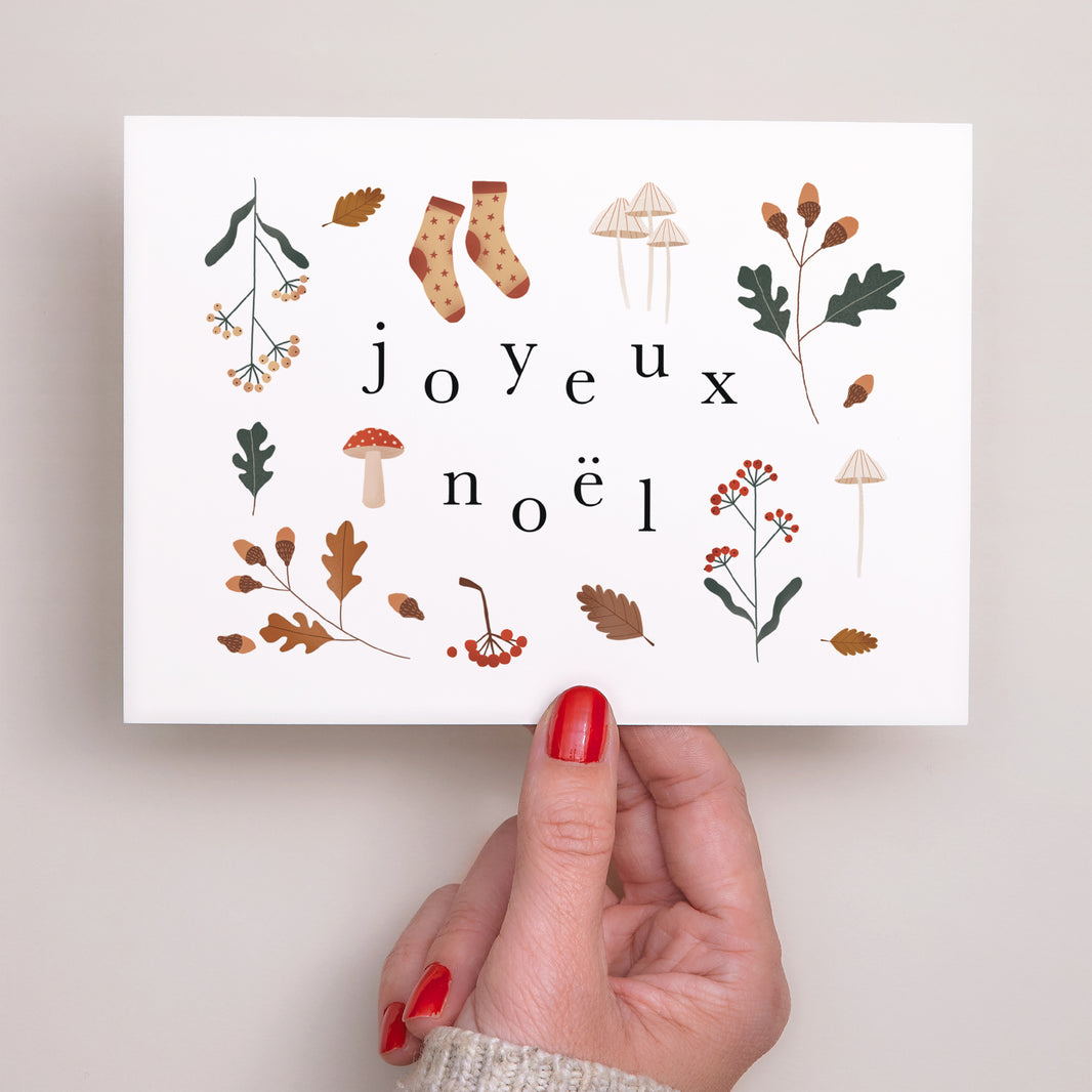 Carte de voeux Fin d'année Portrait joyeux noël, chêne, champignons foto N° 3