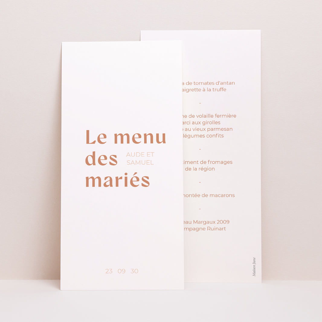 Menu Mariage Panoramique portrait Typo terracotta foto N° 1