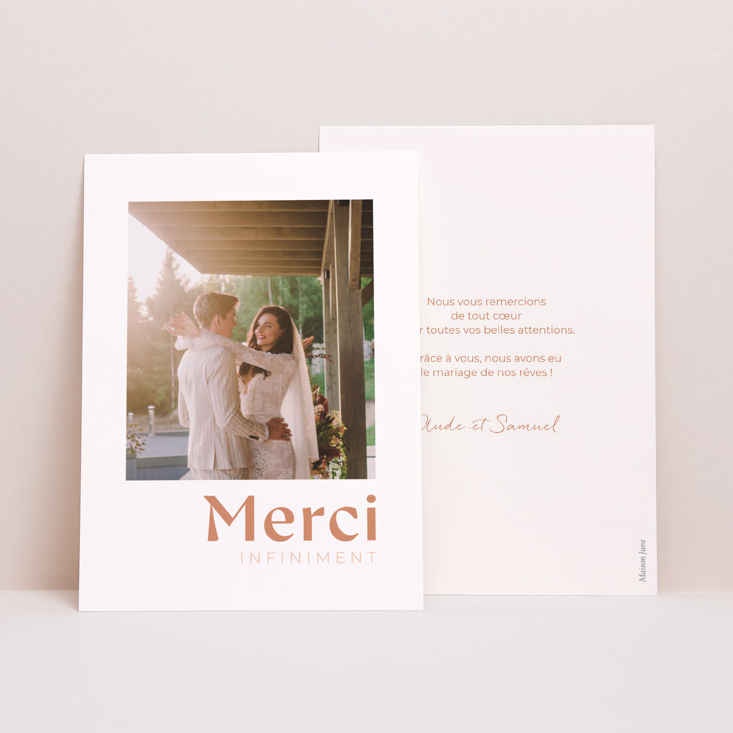 Remerciements Mariage Portrait Typo terracotta foto N° 1