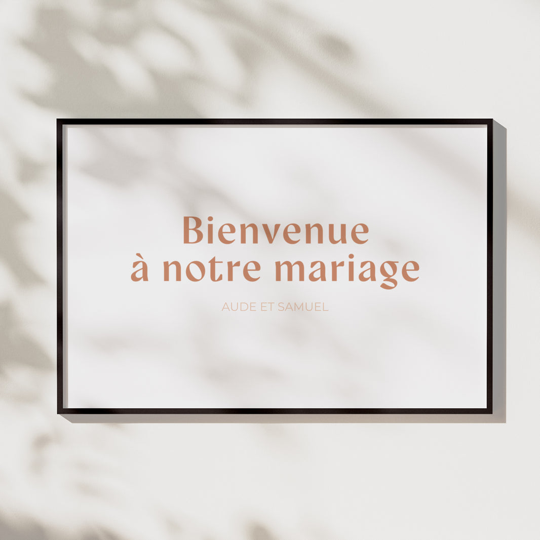 Panneau bienvenue Mariage Paysage 90 x 60 cm Typo terracotta foto N° 1