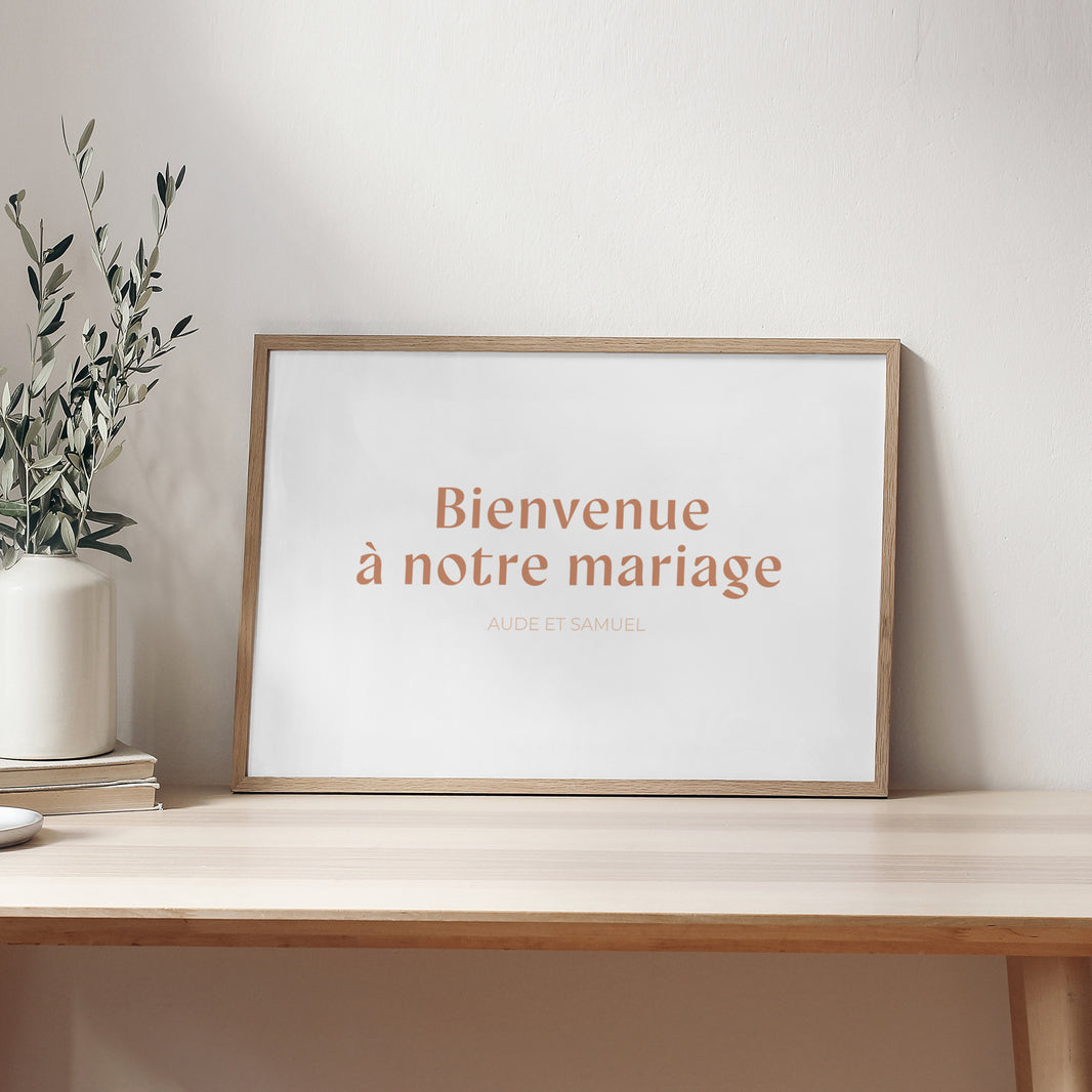 Panneau bienvenue Mariage Paysage 90 x 60 cm Typo terracotta foto N° 2