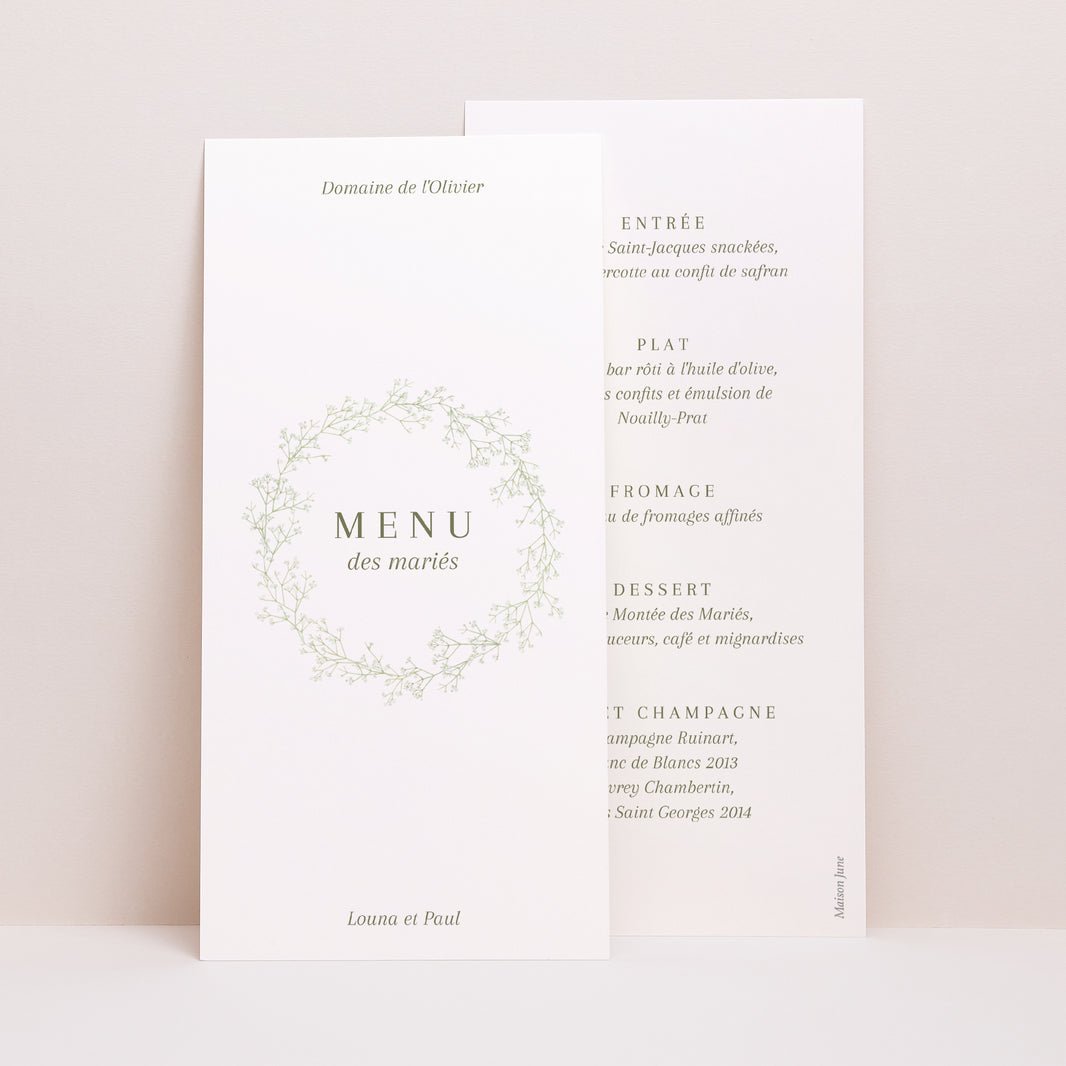 Menu Mariage Panoramique portrait Couronne de gypsophile foto N° 1